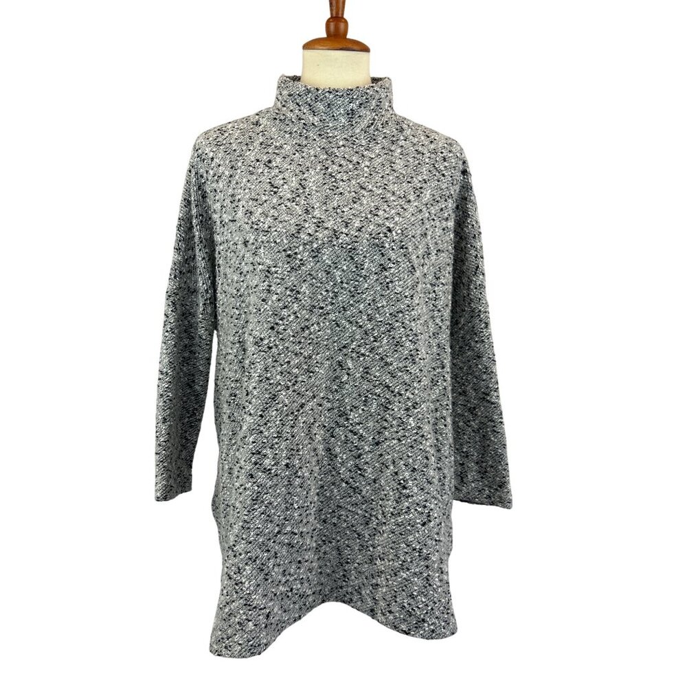 Lou & Grey Loft Womens M Knit Tunic Sweater Black White Mock Neck